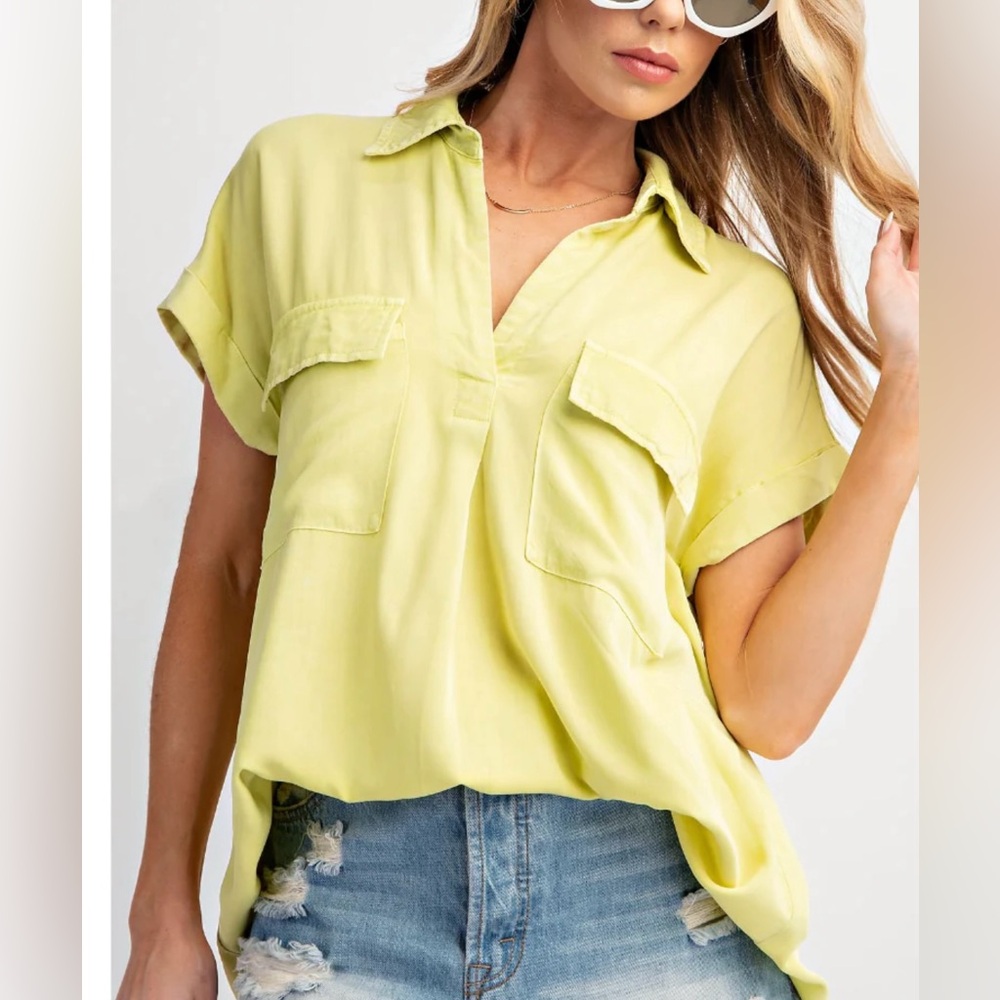 Easel lime green rayon short sleeve pocket tunic Size Large